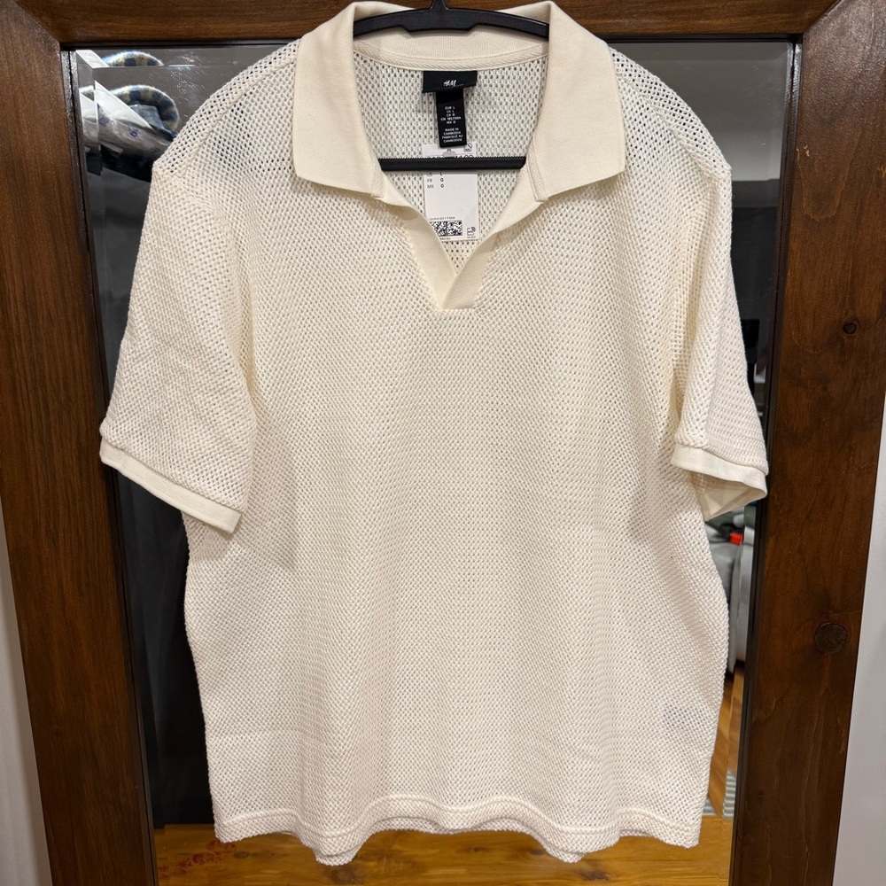 BNWT H&M Off-White Mesh Polo Shirt